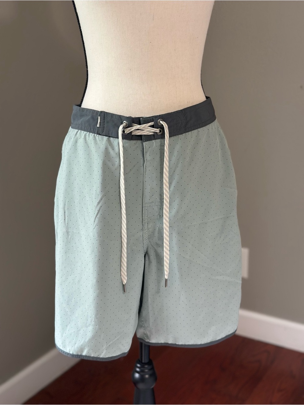 Vuori Mint Green Athletic Shorts with Charcoal Waistband